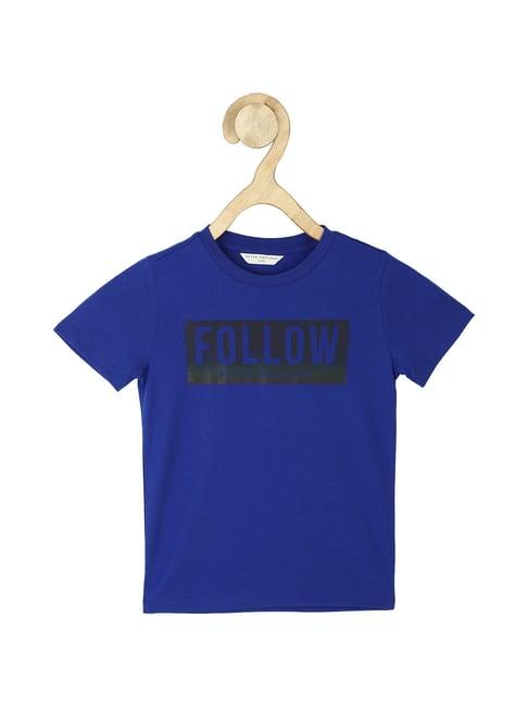 peter england kids royal blue printed  t-shirt