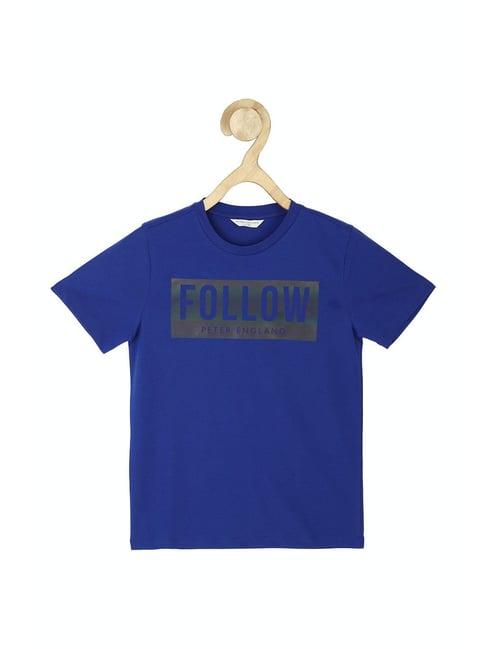 peter england kids royal blue printed  t-shirt