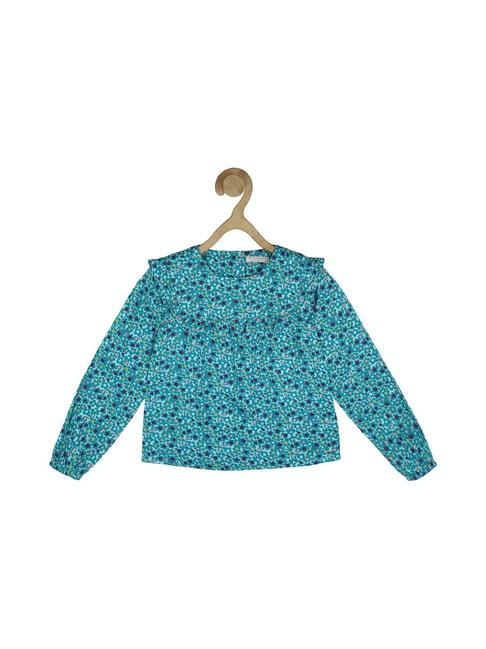peter england kids turquoise floral print full sleeves top