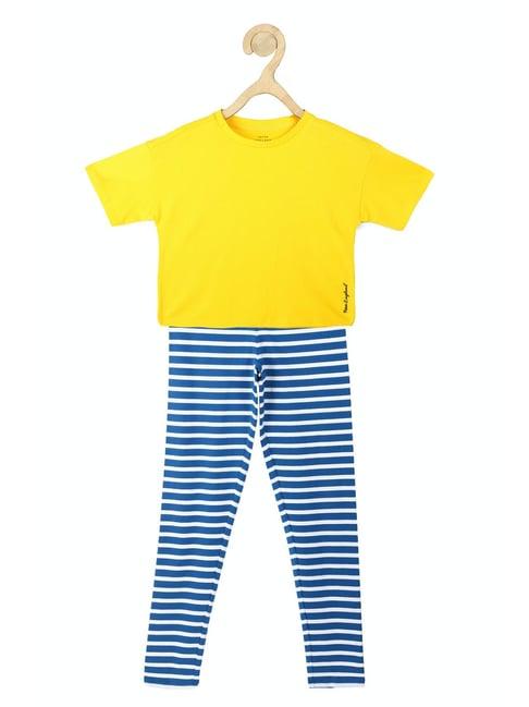 peter england kids yellow & royal blue striped t-shirt with leggings