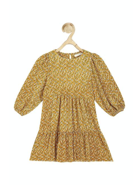 peter england kids yellow floral print full sleeves dress