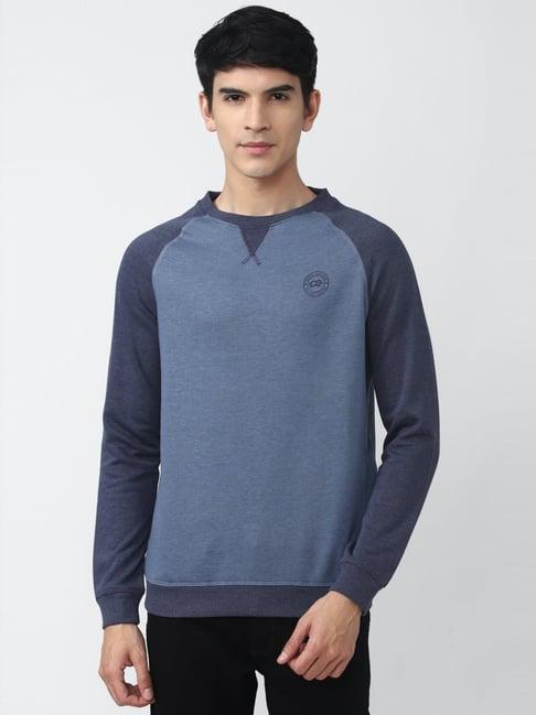 peter england light blue regular fit colour block sweatshirt
