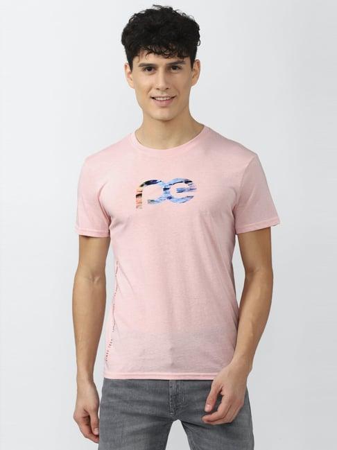 peter england light pink slim fit printed t-shirt