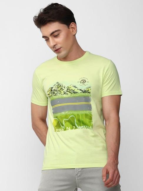 peter england lime yellow slim fit graphic print crew t-shirt