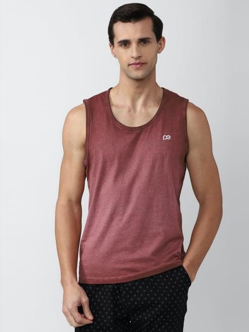 peter england maroon cotton regular fit t-shirt