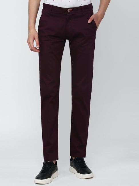 peter england maroon cotton slim fit chinos