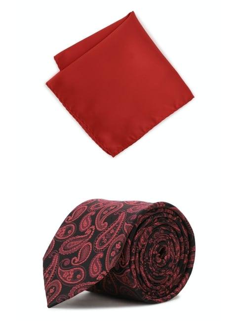 peter england maroon printed tie & pocket square - set of 2