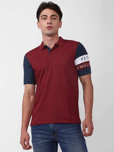 peter england maroon regular fit printed polo t-shirt