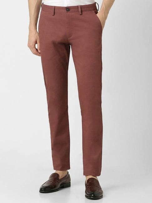 peter england maroon slim fit trousers