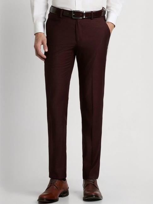 peter england maroon slim fit trousers