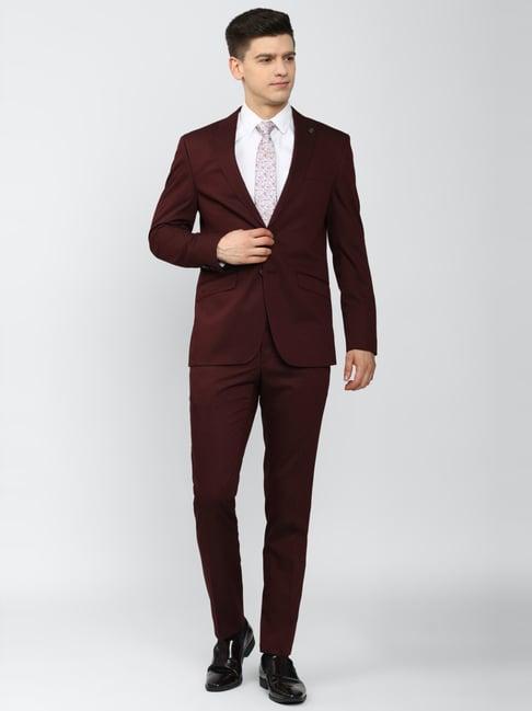 peter england maroon slim fit two piece suit