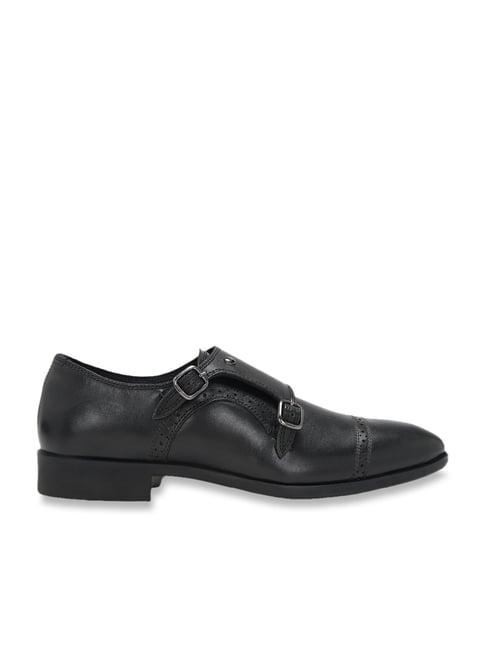 peter england men's black monk shoes