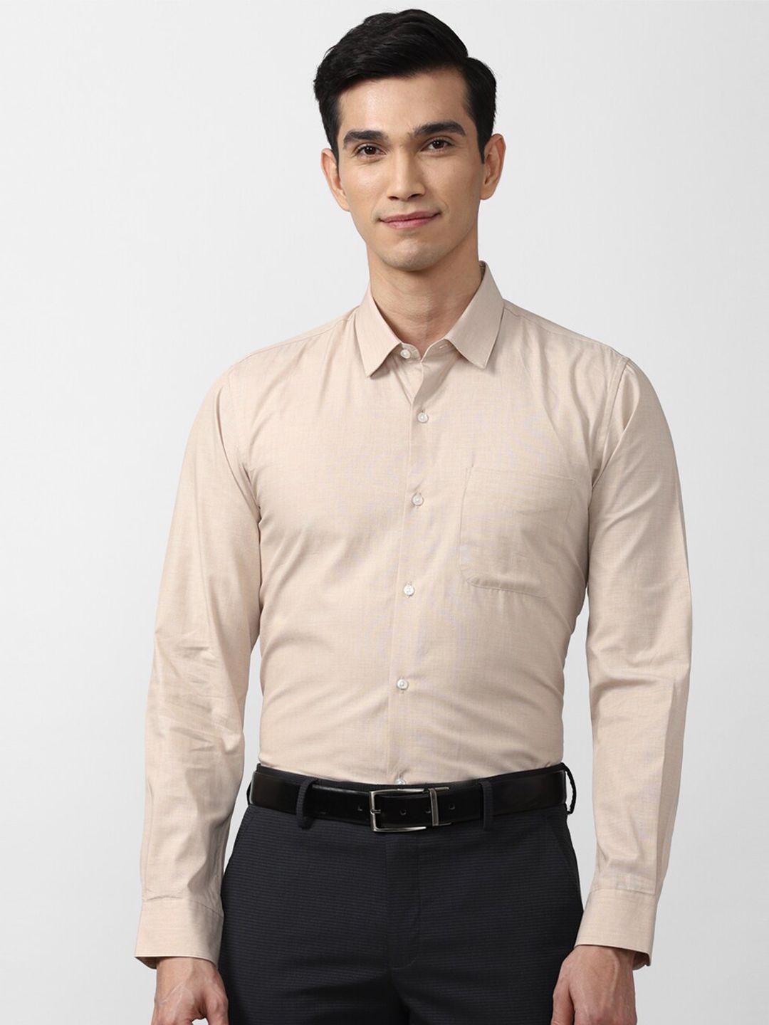 peter england men beige slim fit formal cotton shirt