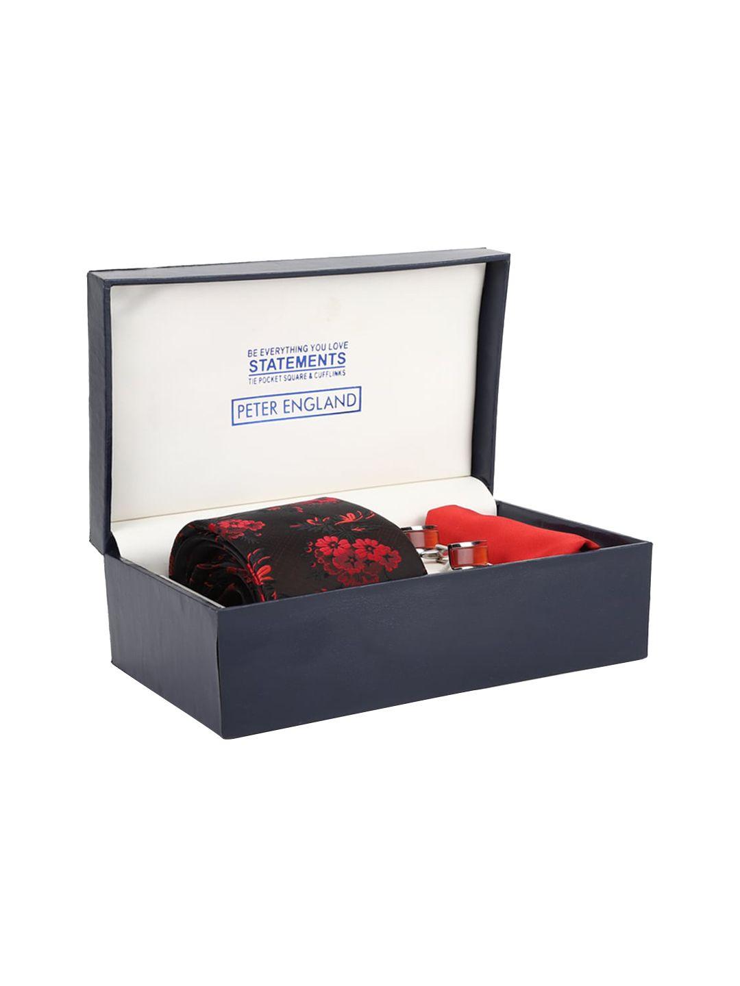 peter england men black & red printed accessory gift set