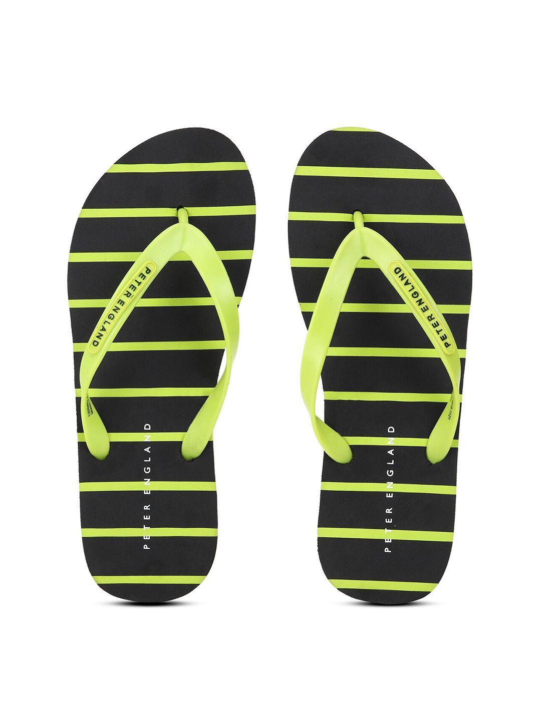 peter england men black & yellow striped rubber thong flip-flops