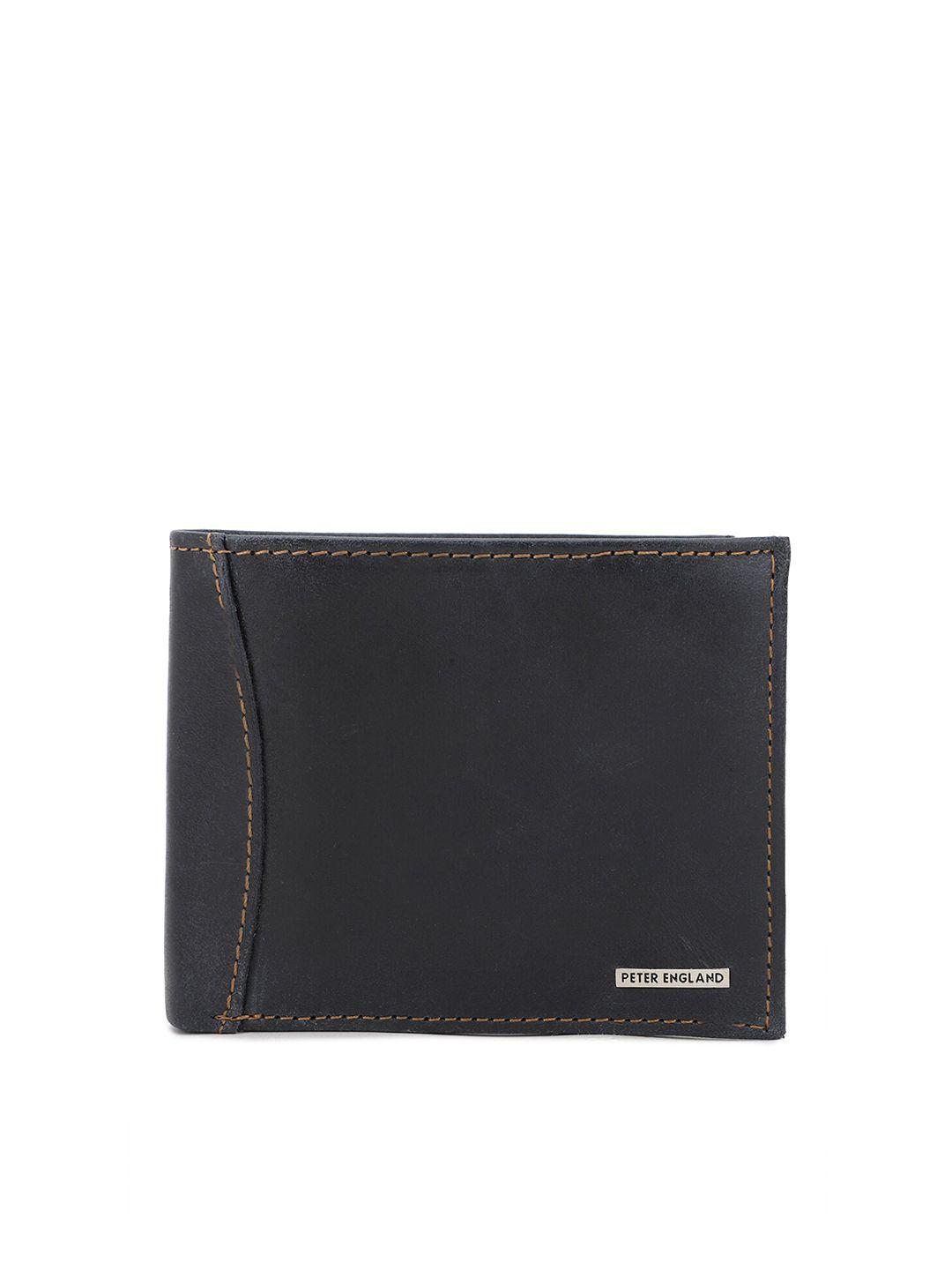 peter england men black leather two fold wallet