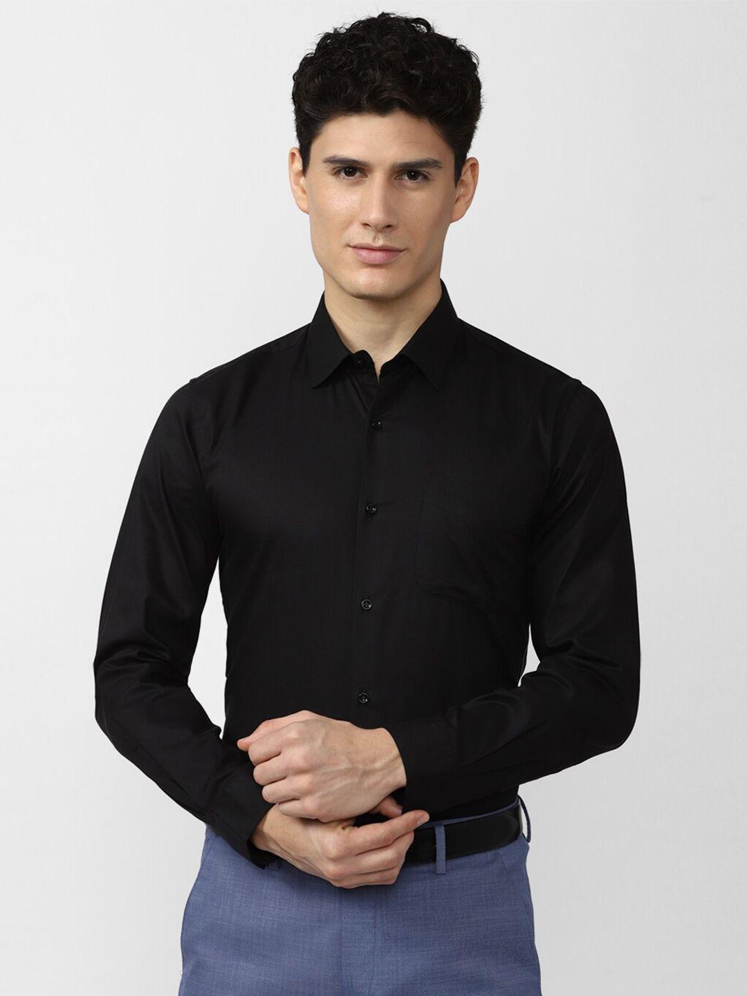peter england men black slim fit cotton formal shirt
