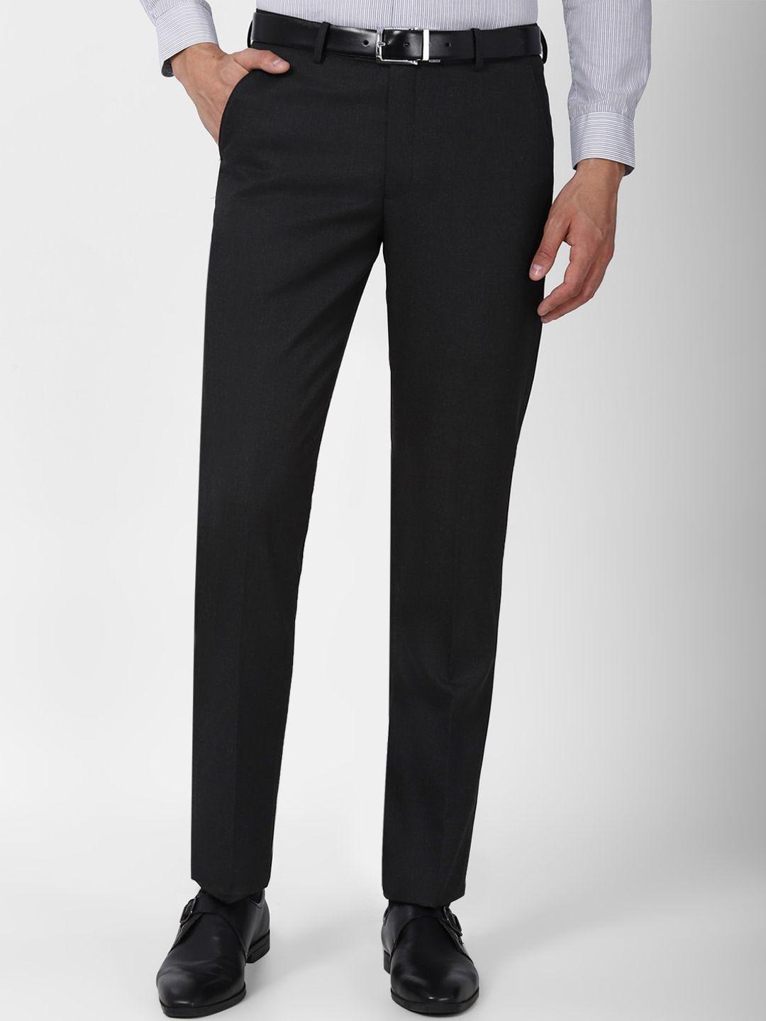 peter england men black slim fit trousers