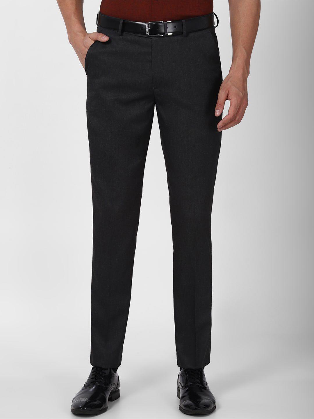 peter england men black slim fit trousers