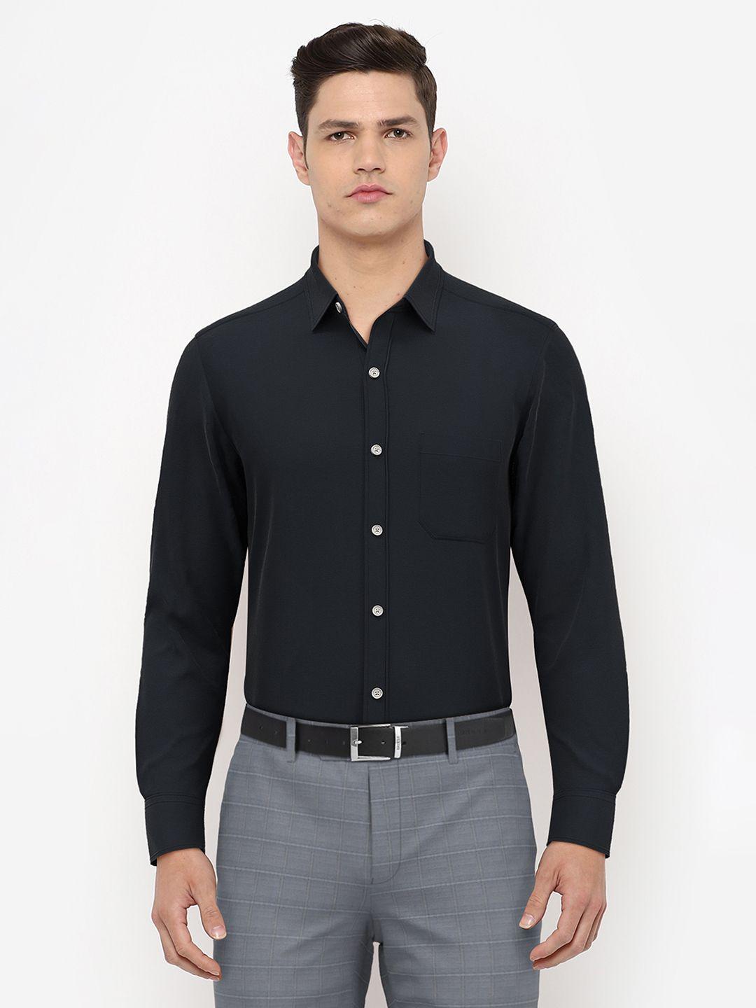 peter england men black solid formal shirt