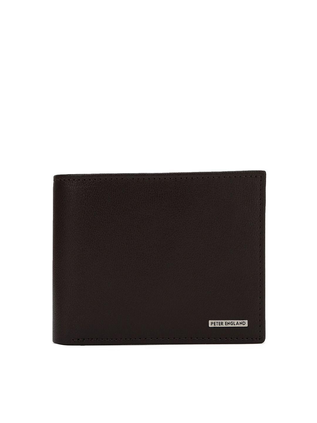 peter england men black solid leather two fold wallet