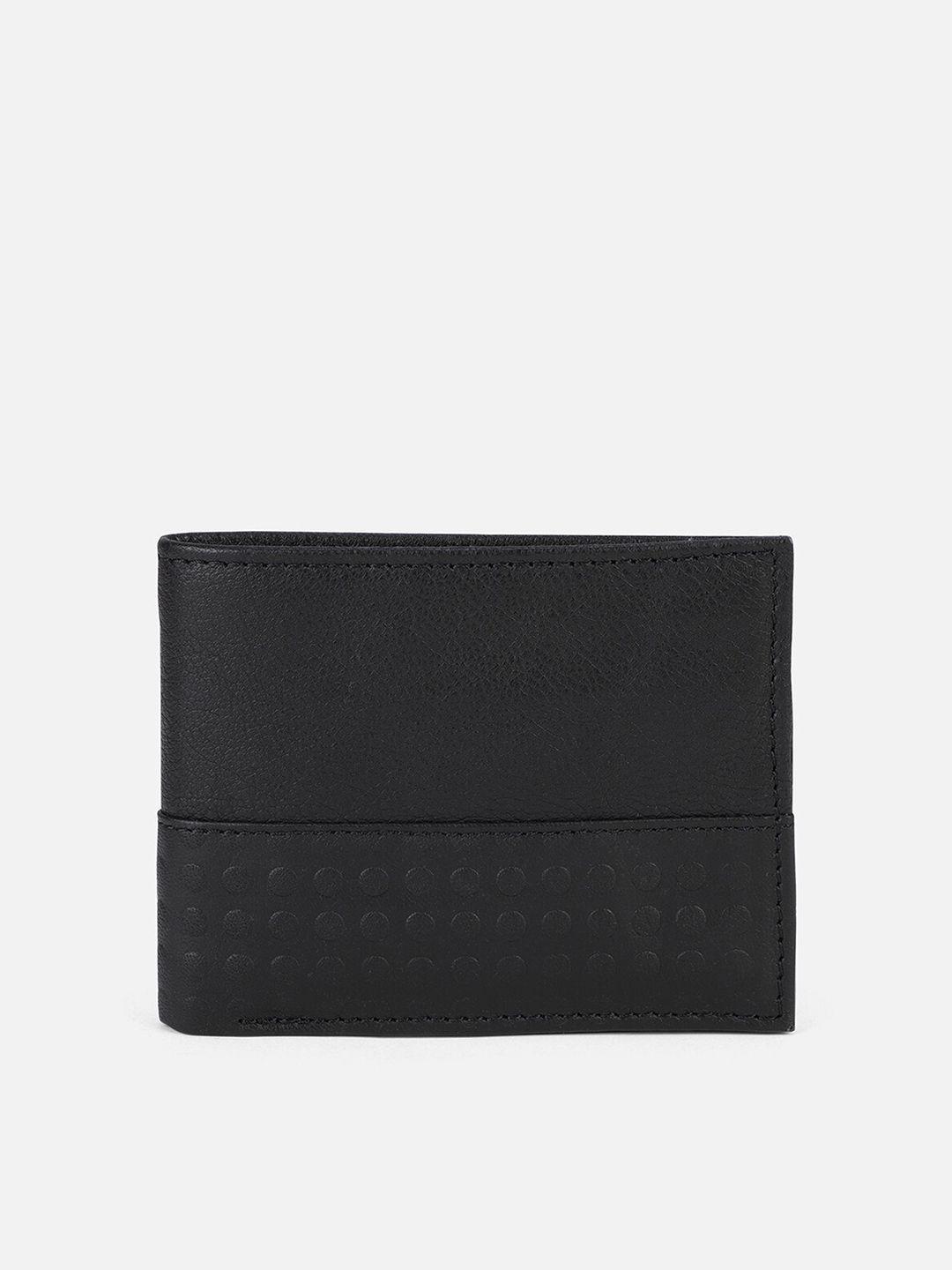 peter england men black textured leather two fold wallet