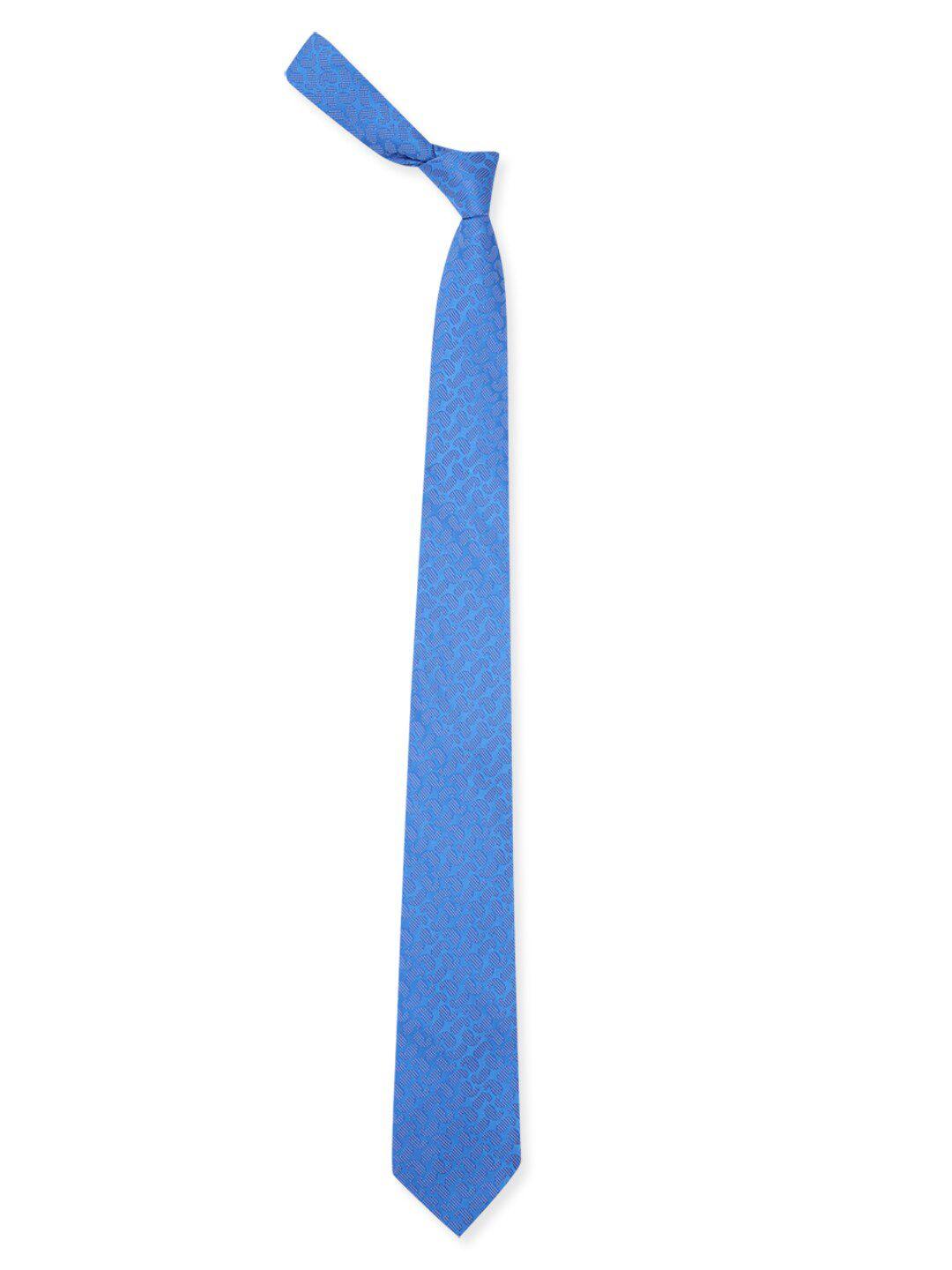 peter england men blue & white woven design broad tie