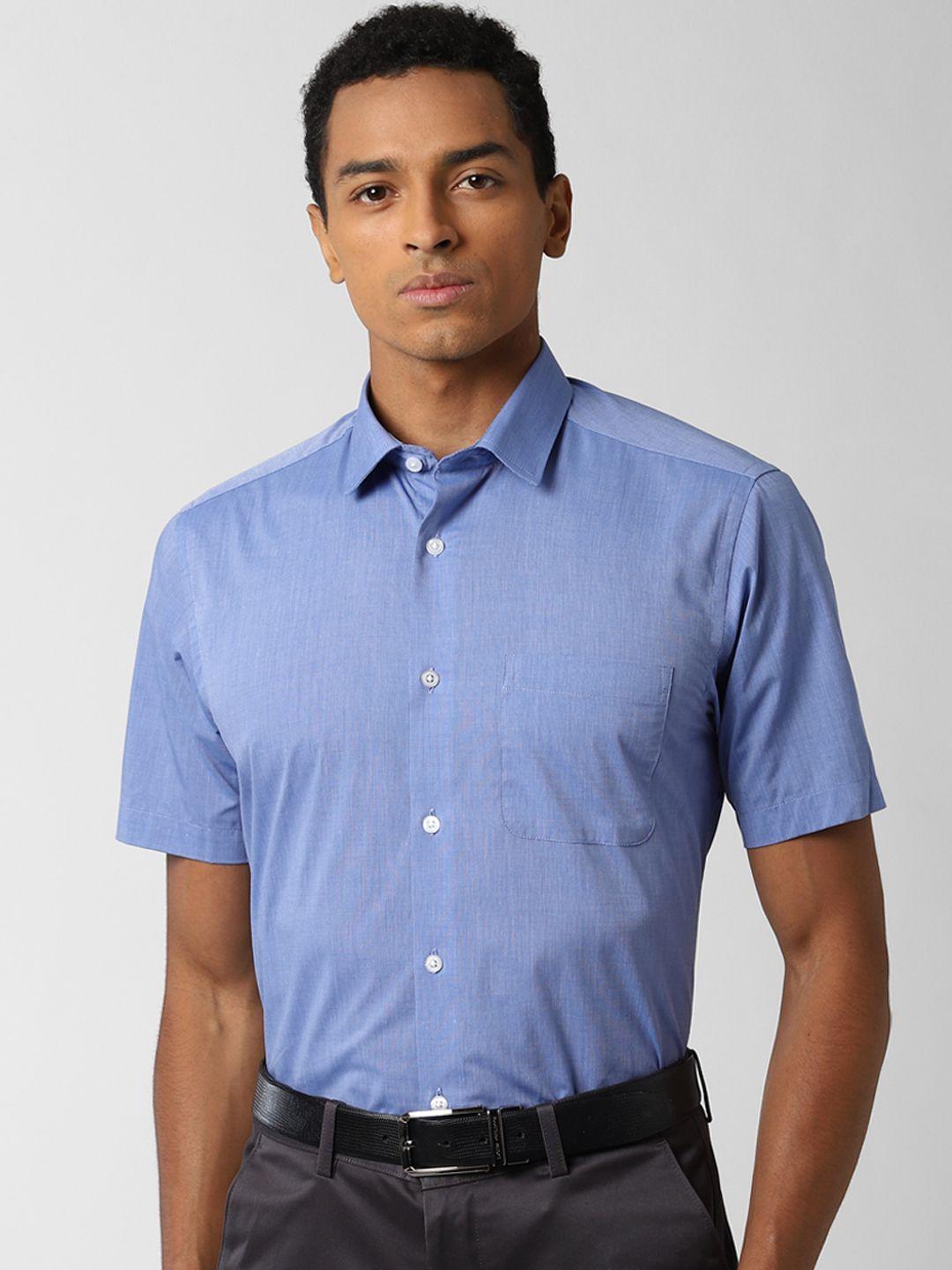 peter england men blue regular fit solid formal shirt