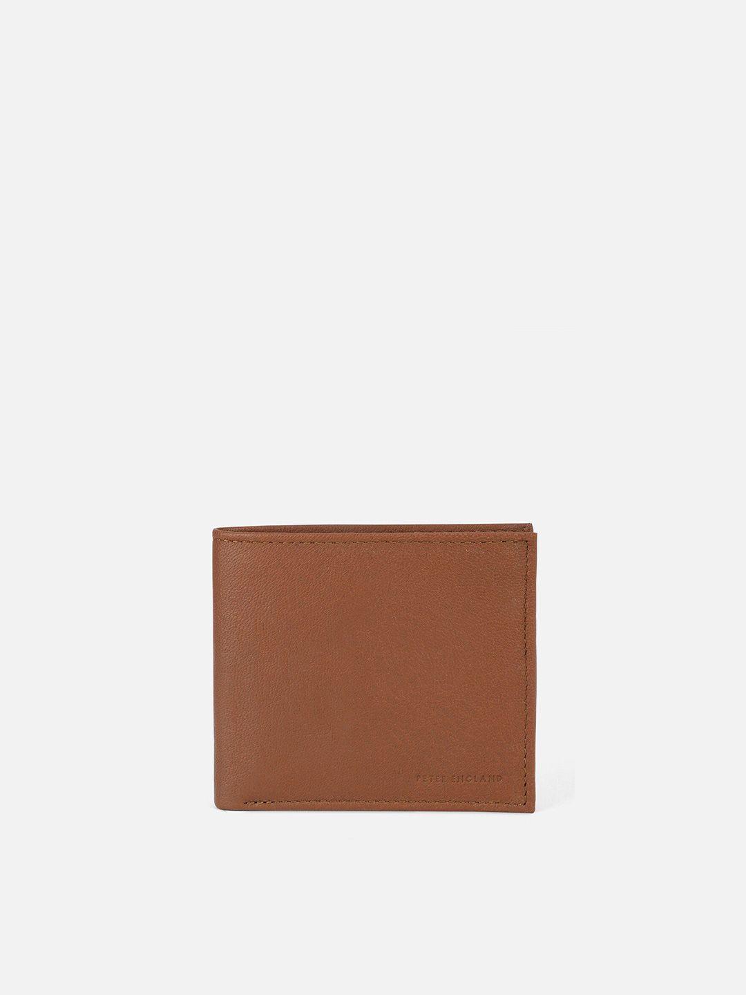 peter england men brown leather two fold wallet