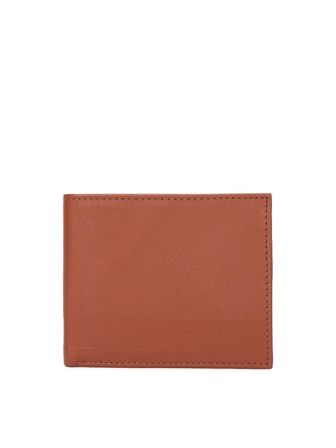 peter england men brown solid leather two fold wallet