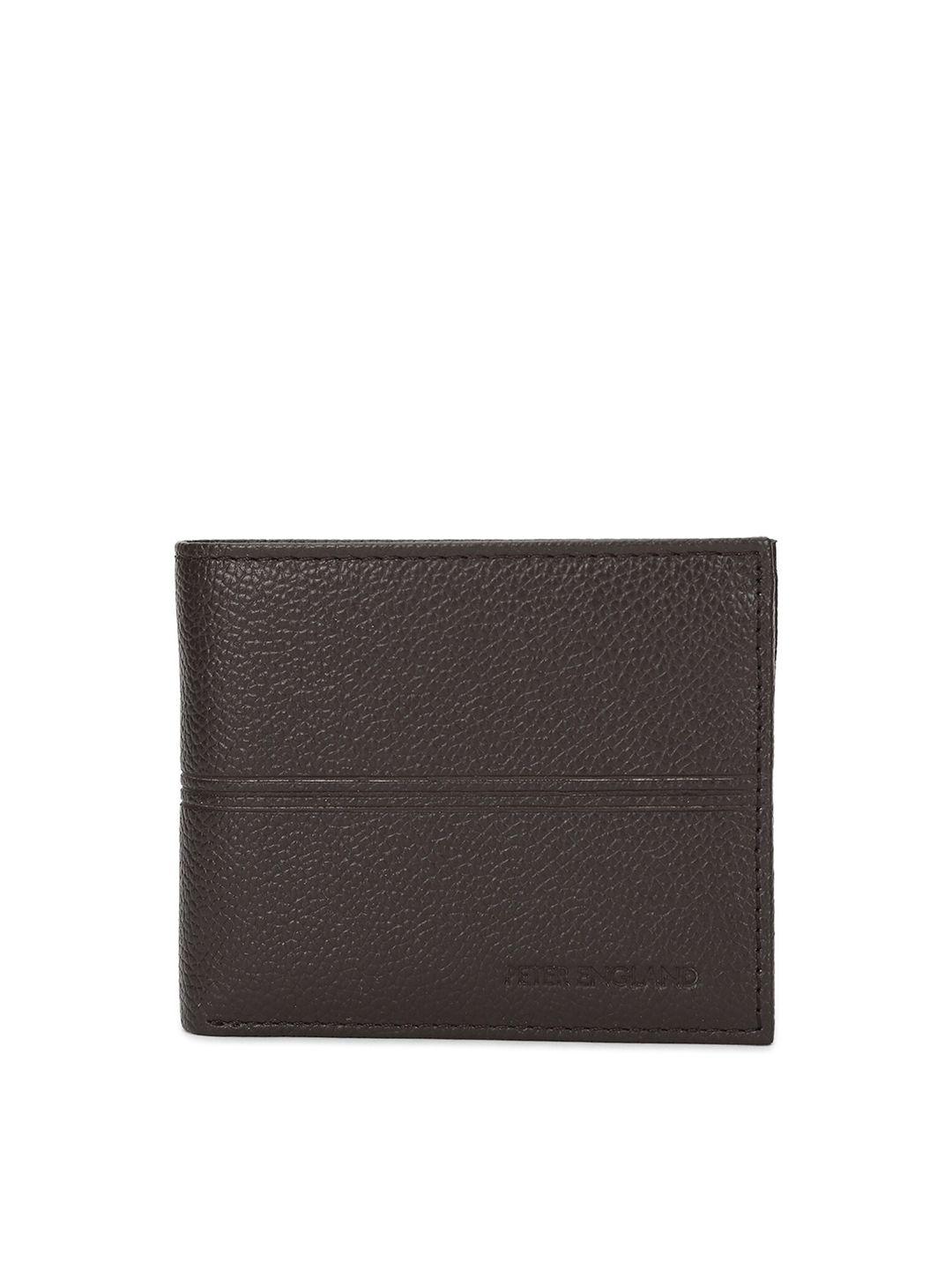 peter england men brown textured leather two fold wallet