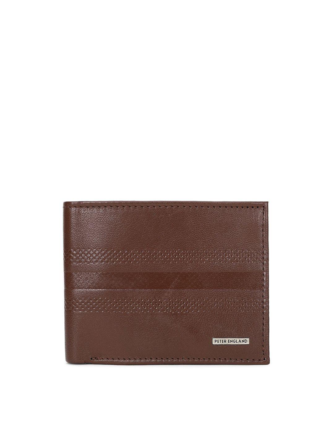 peter england men brown textured leather two fold wallet