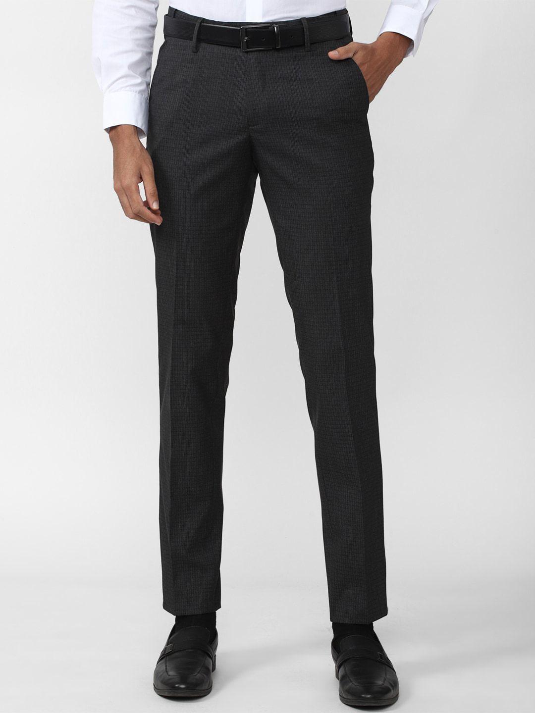 peter england men checked slim fit formal trousers