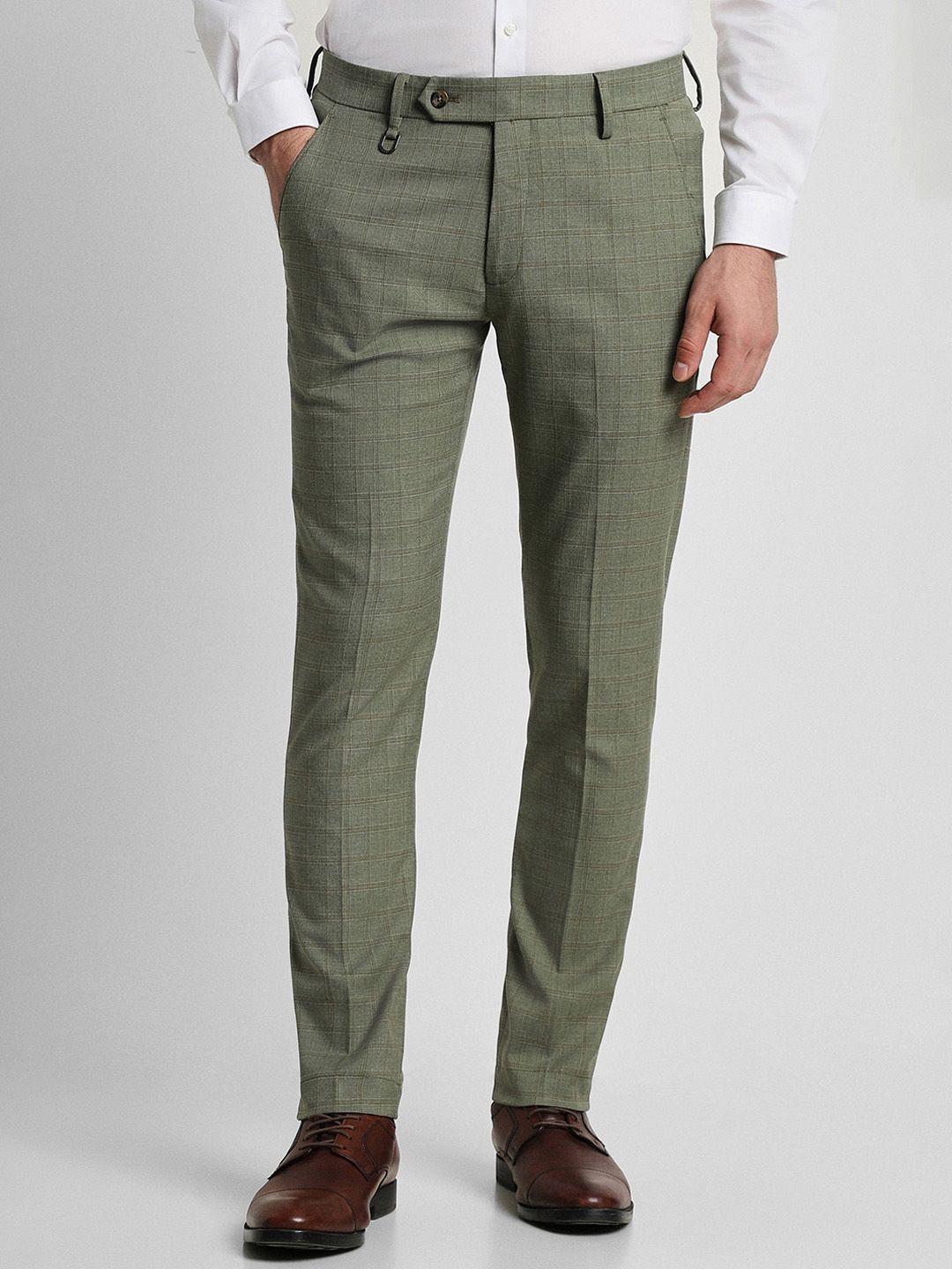 peter england men checked slim fit formal trousers