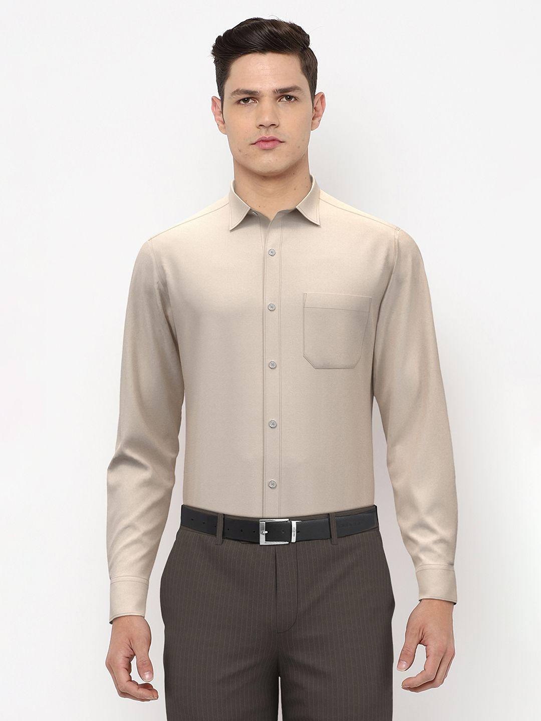 peter england men cream-coloured formal shirt