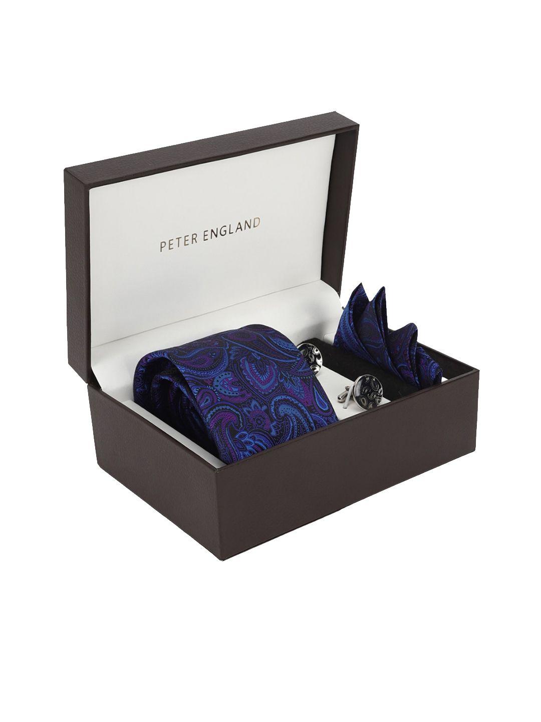peter england men embroidered tie pocket square and cufflink accessory gift set