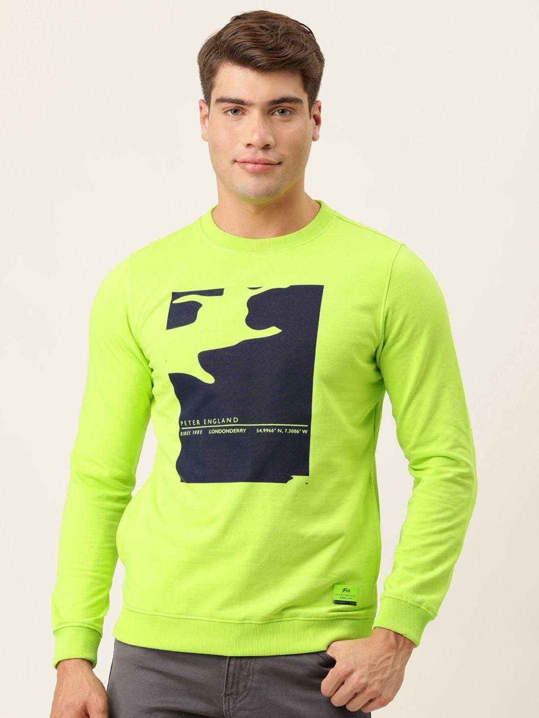 peter england men fluorescent green printed sweatshirt