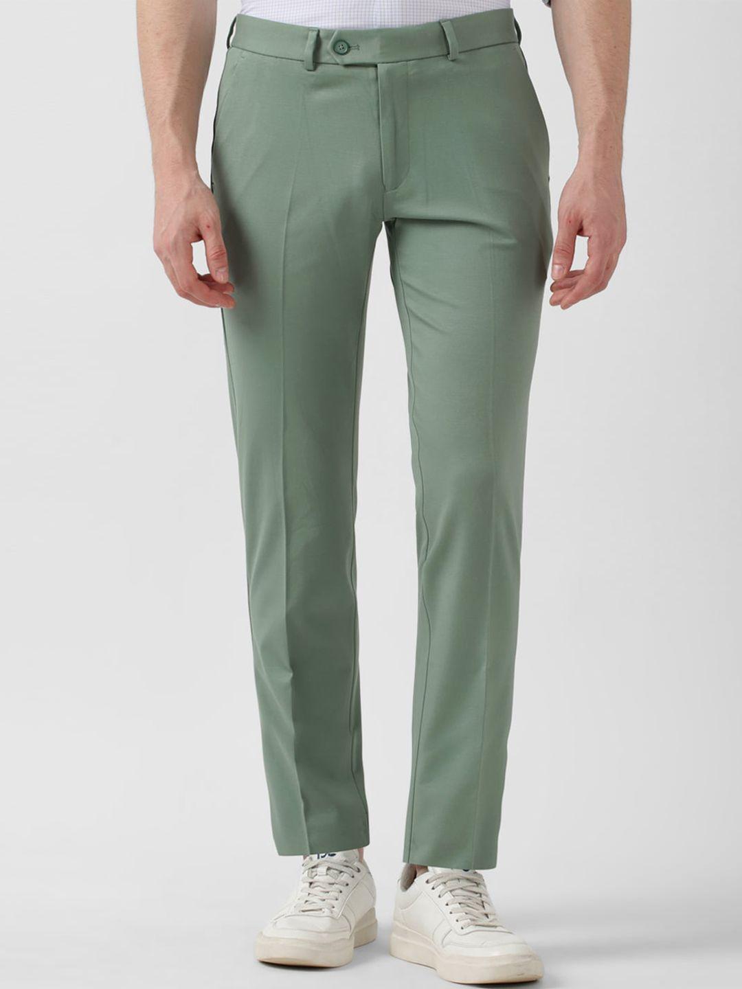 peter england men green slim fit trousers