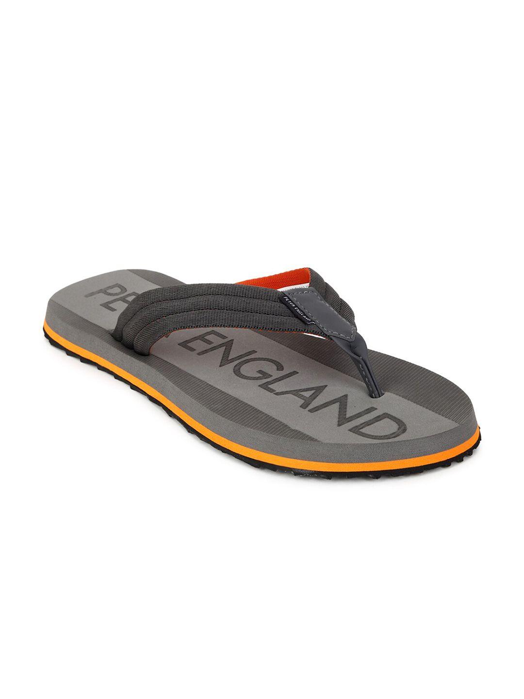 peter england men grey & black printed rubber thong flip-flops