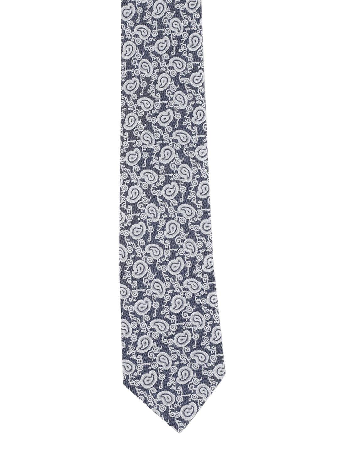 peter england men grey & white woven-design accessory gift set