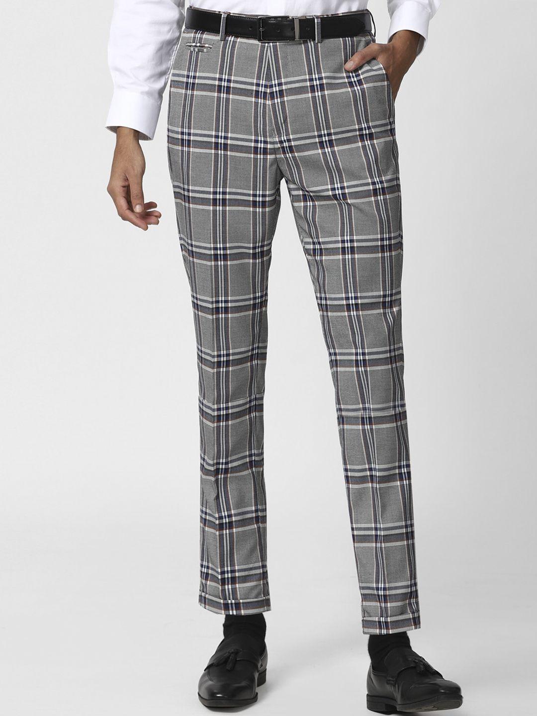 peter england men grey checked trousers