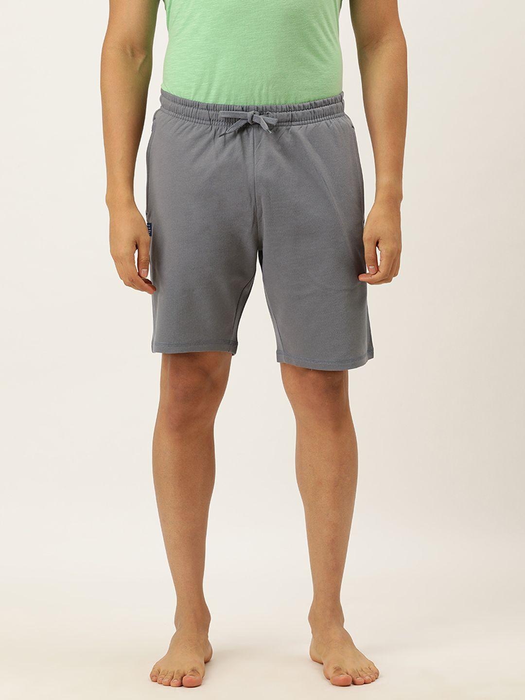 peter england men grey mid-rise regular shorts