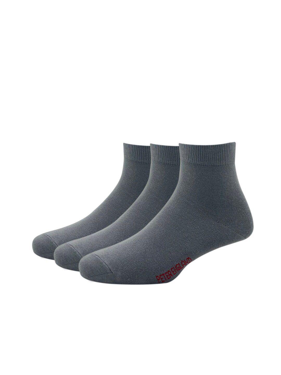 peter england men grey pack of 3 cotton above ankle length socks