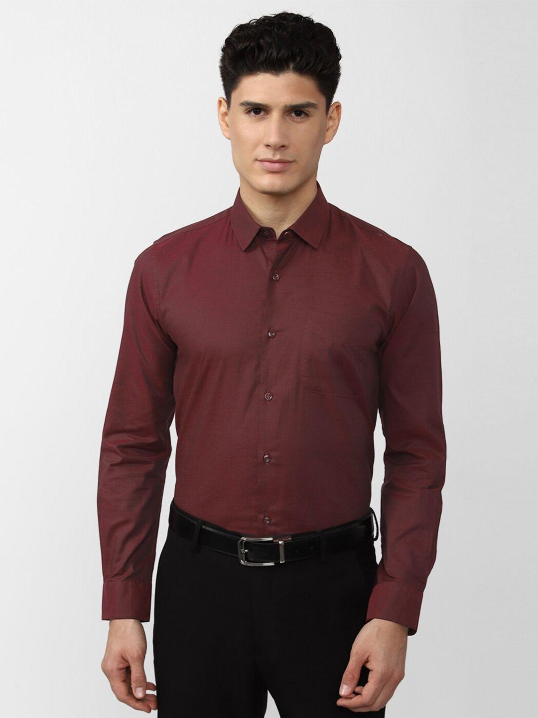 peter england men maroon slim fit solid cotton formal shirt