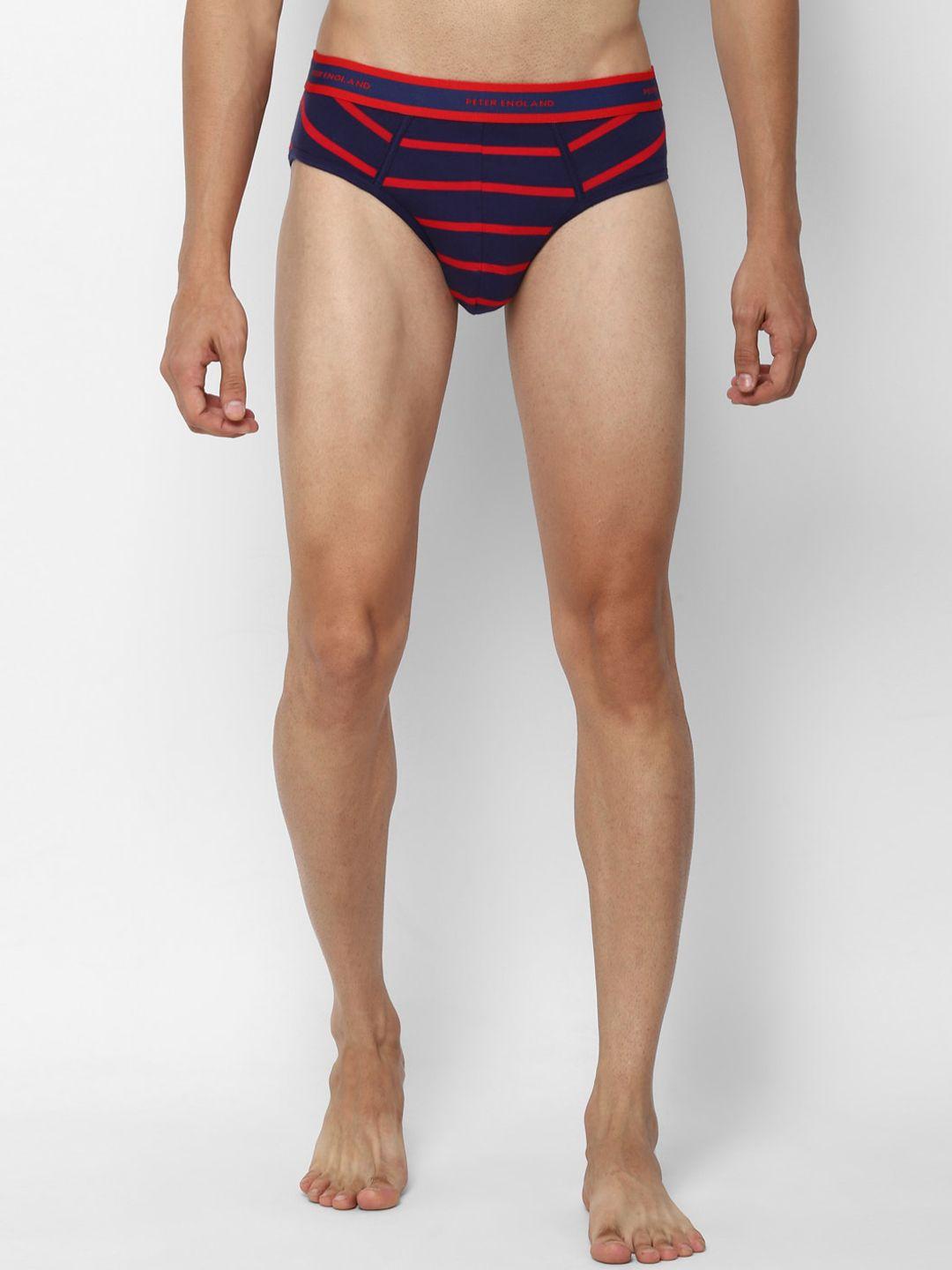 peter england men navy blue & red striped basic briefs