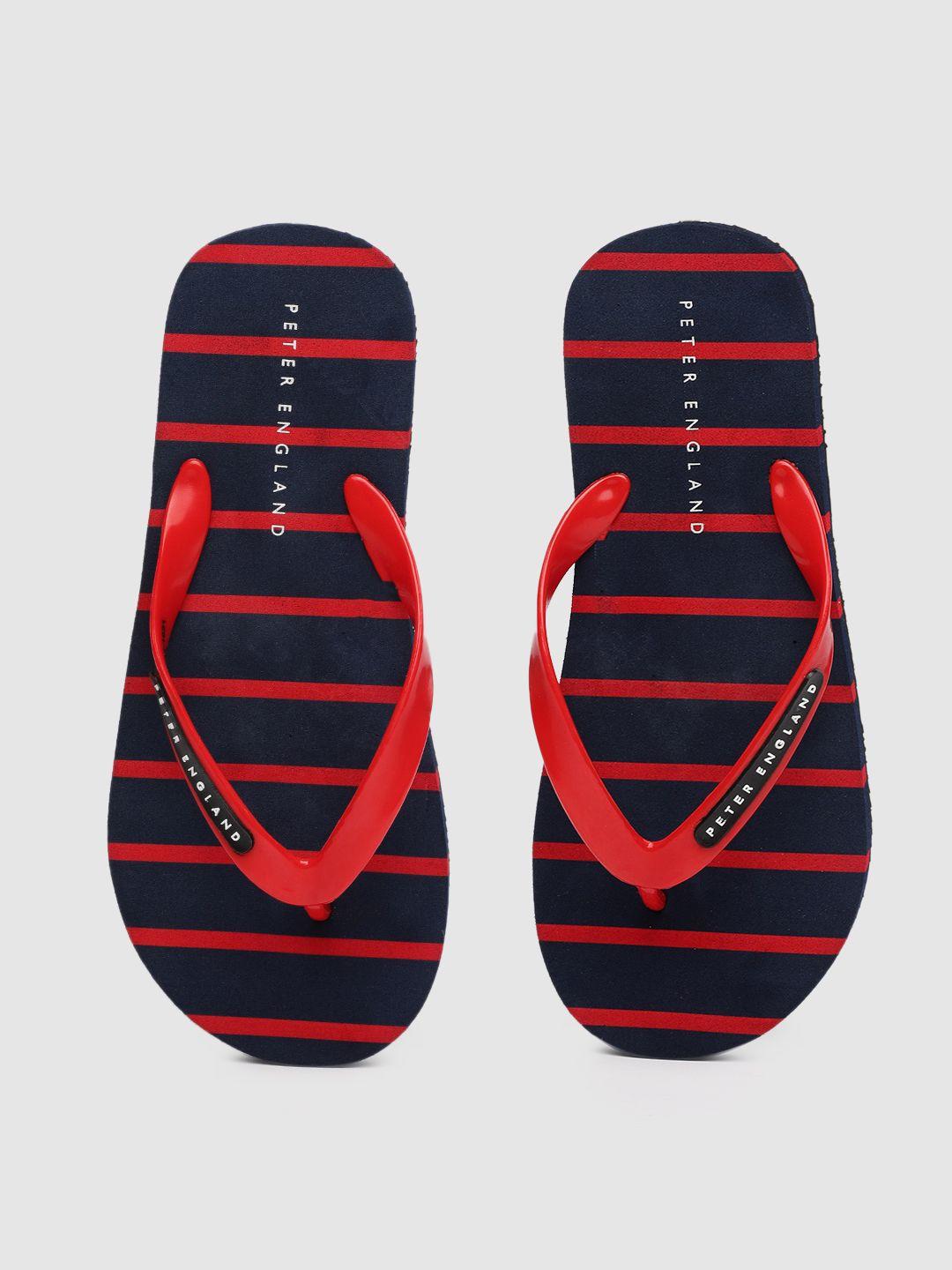 peter england men navy blue & red striped rubber thong flip-flops