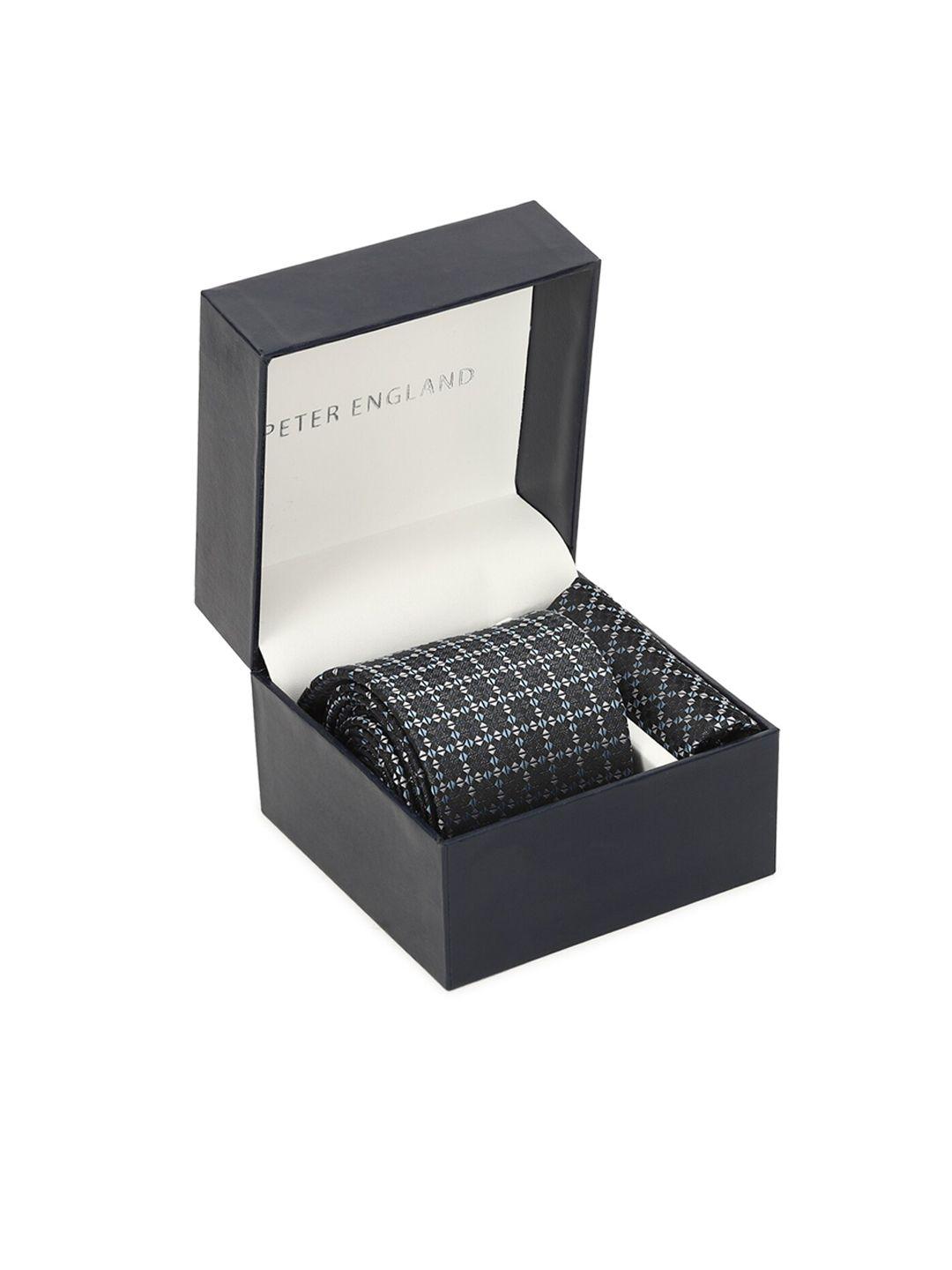 peter england men navy blue & white printed accessory gift set