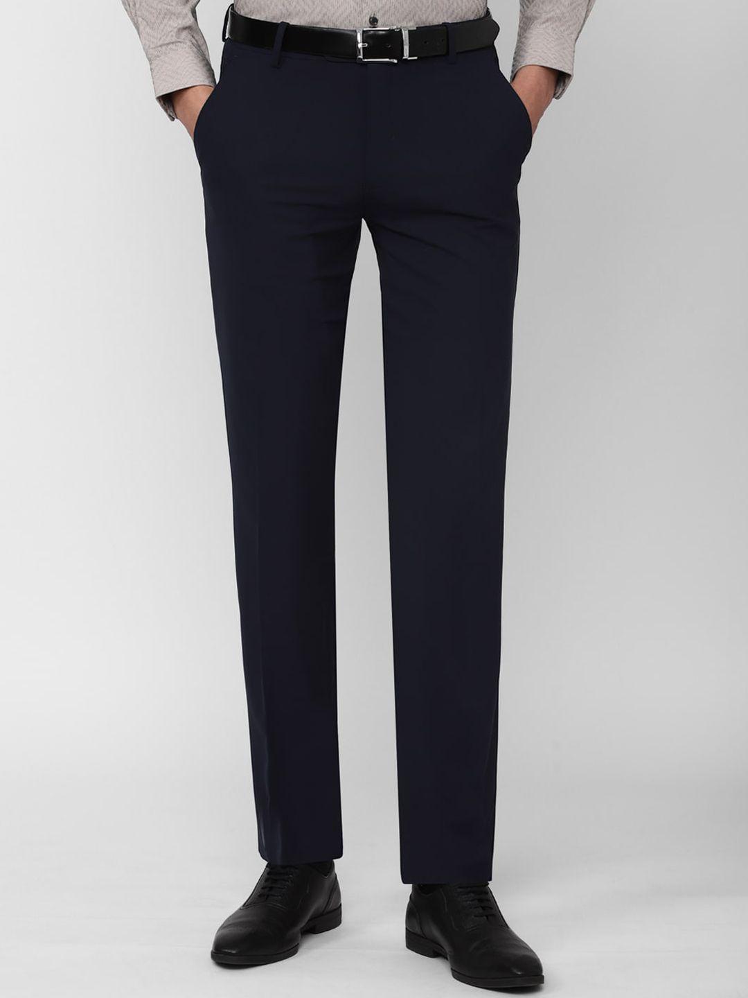 peter england men navy blue slim fit formal trousers