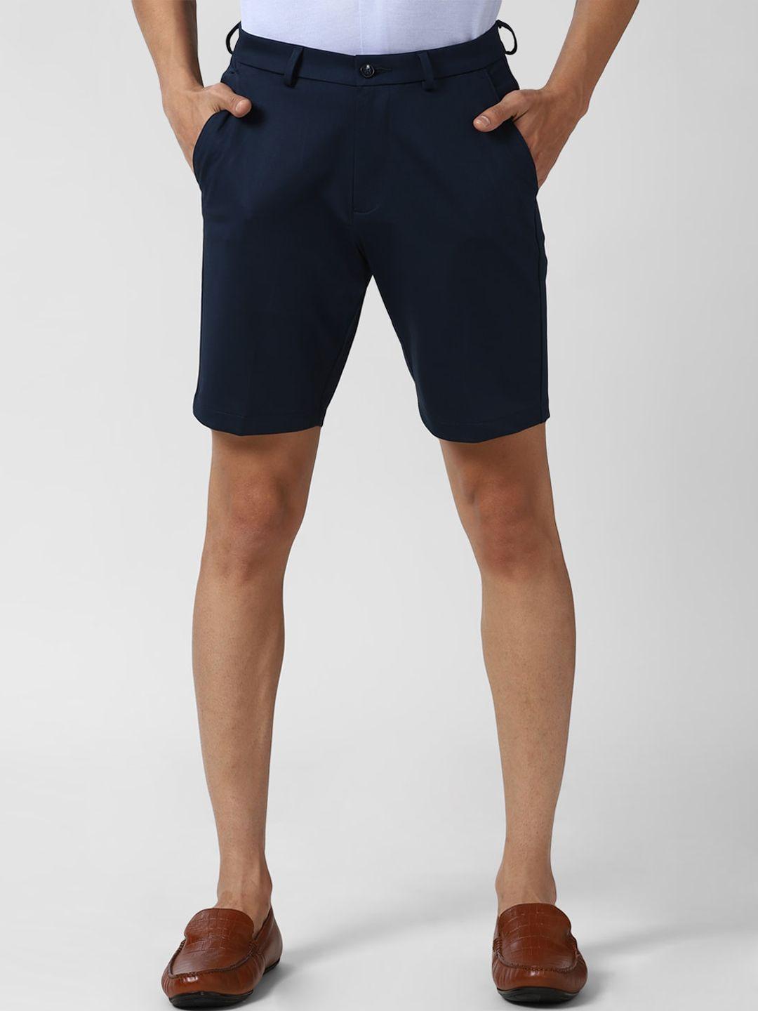 peter england men navy blue slim fit regular shorts