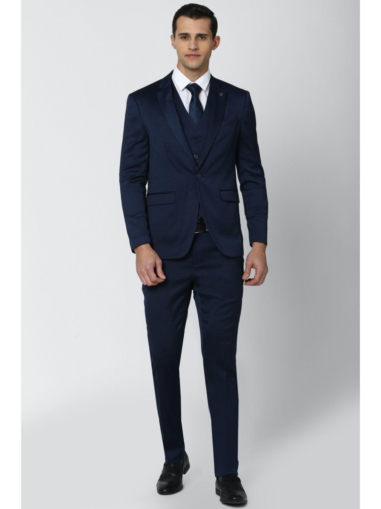 peter england men navy three piece suit